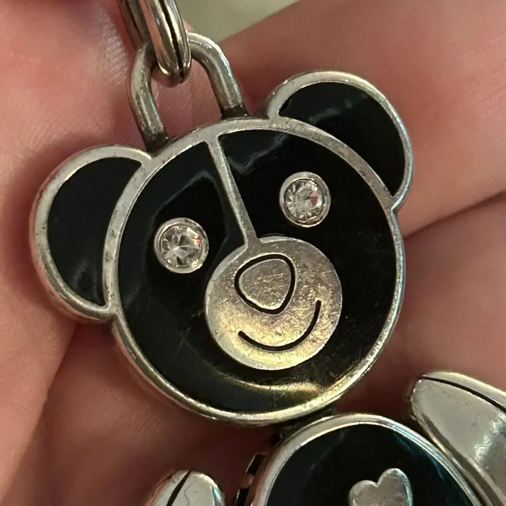 Brighton Articulated Teddy Bear Handbag Fob Keychain Rhinestones Black and Silve